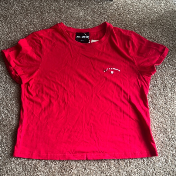 Kittenish Tops - Kittenish Cropped Red Crewneck T-Shirt